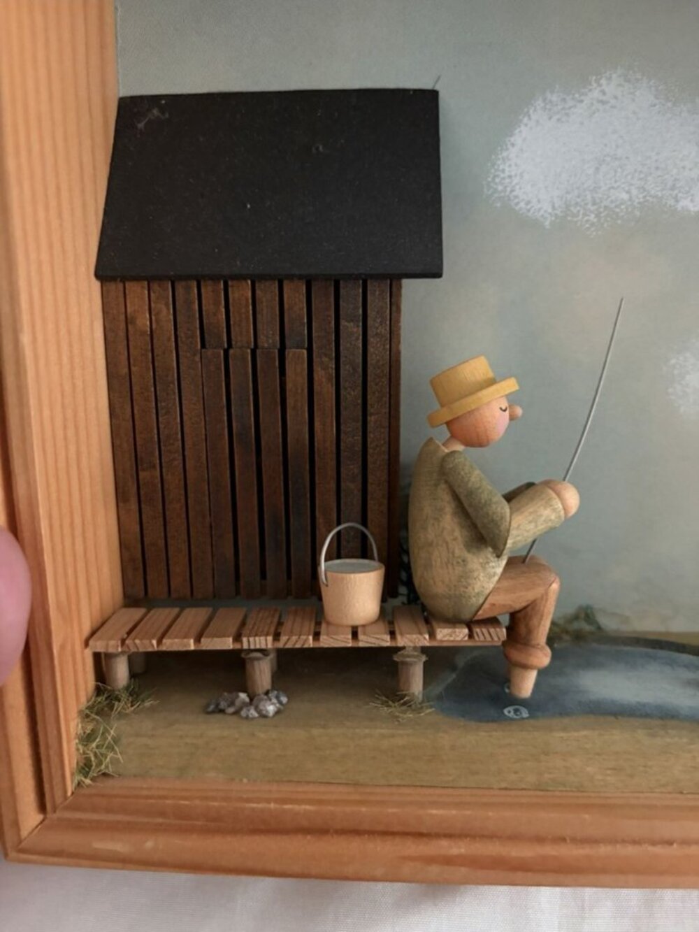 German Handmade Wood Fishing Fisherman Shadow Box Wall Hanging Art - Picture 2 of 13